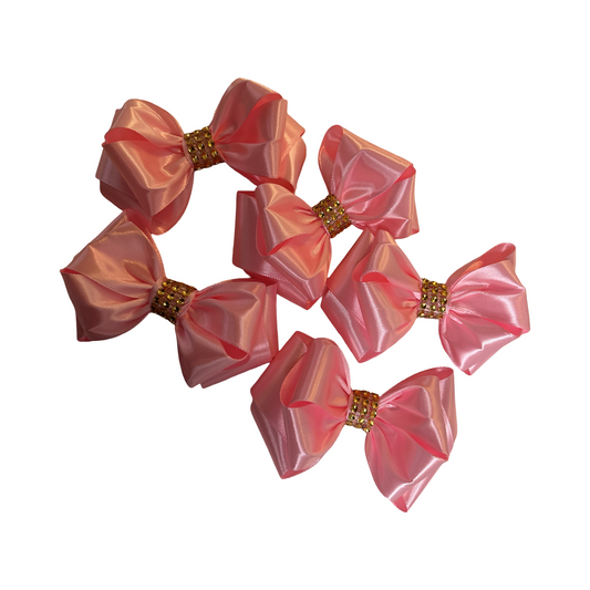 2pcs Soft Pink Satin Bow Adorned with Shimmery Gold Accents for Elegant Hair Accessories
