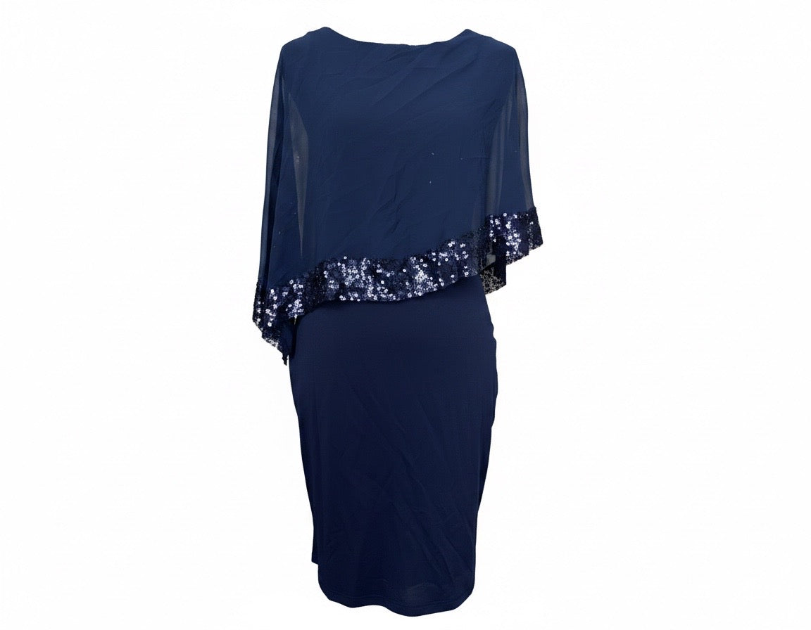 Midnight Elegance Sequin Cape Dress