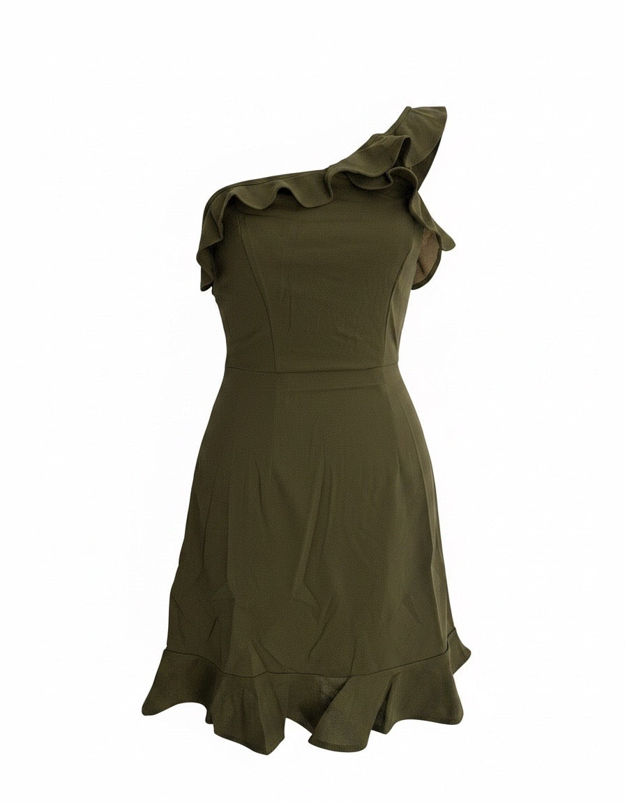 Olive Grace One-Shoulder Ruffle Dress