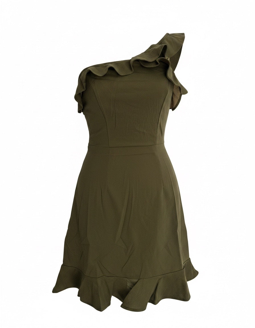 Olive Grace One-Shoulder Ruffle Dress