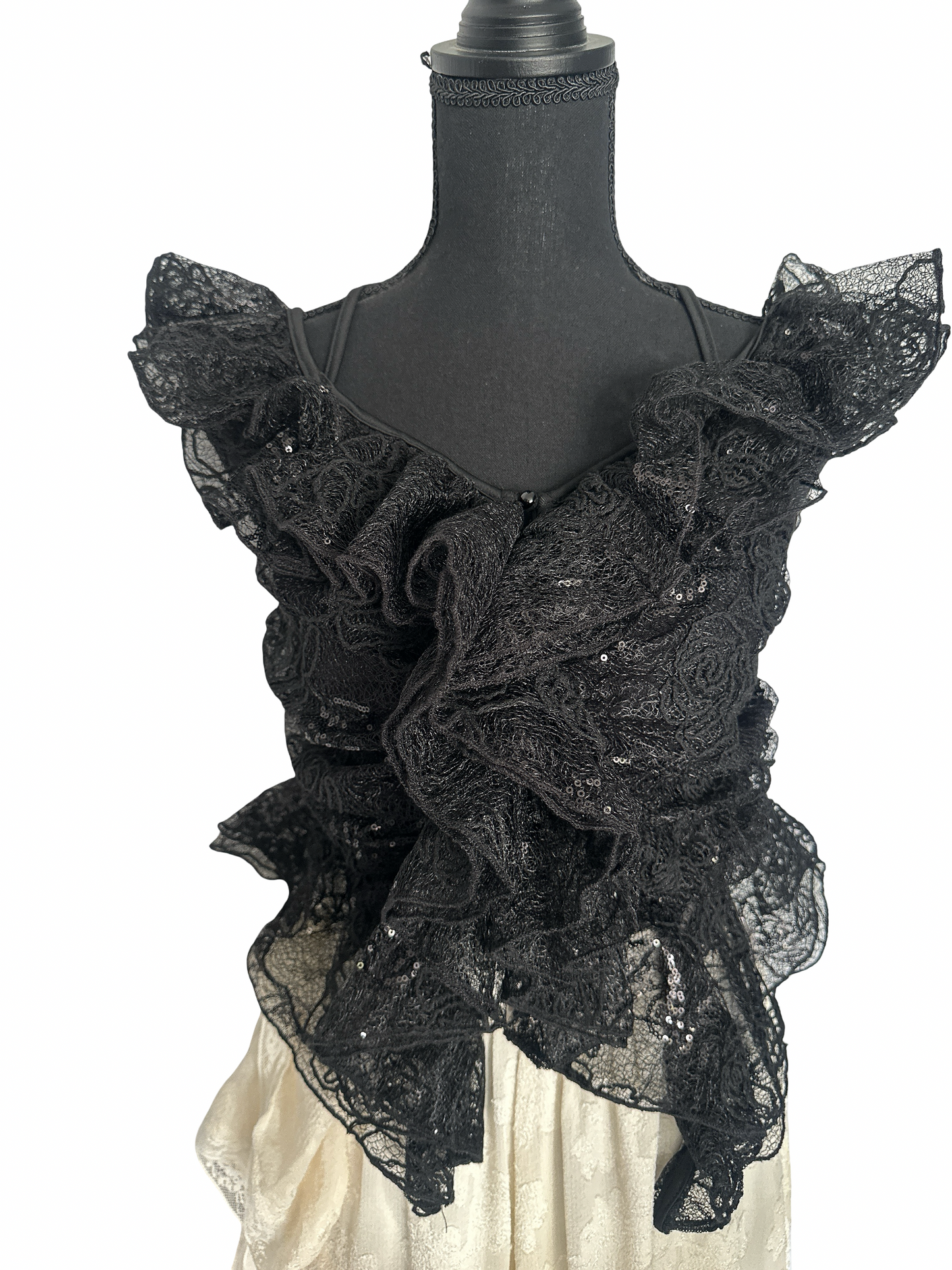 Black Sequin lace Ruffle Top