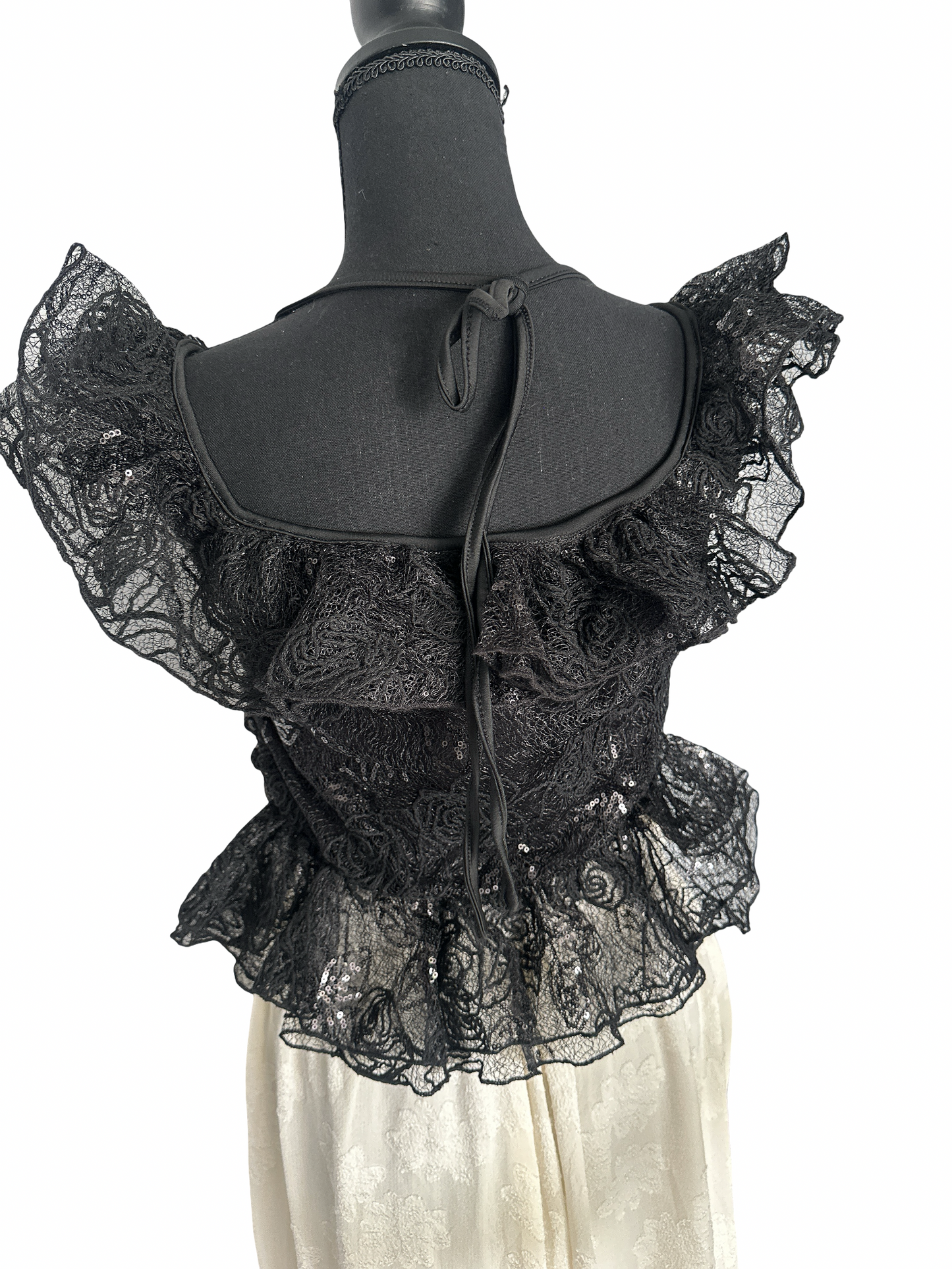 Black Sequin lace Ruffle Top
