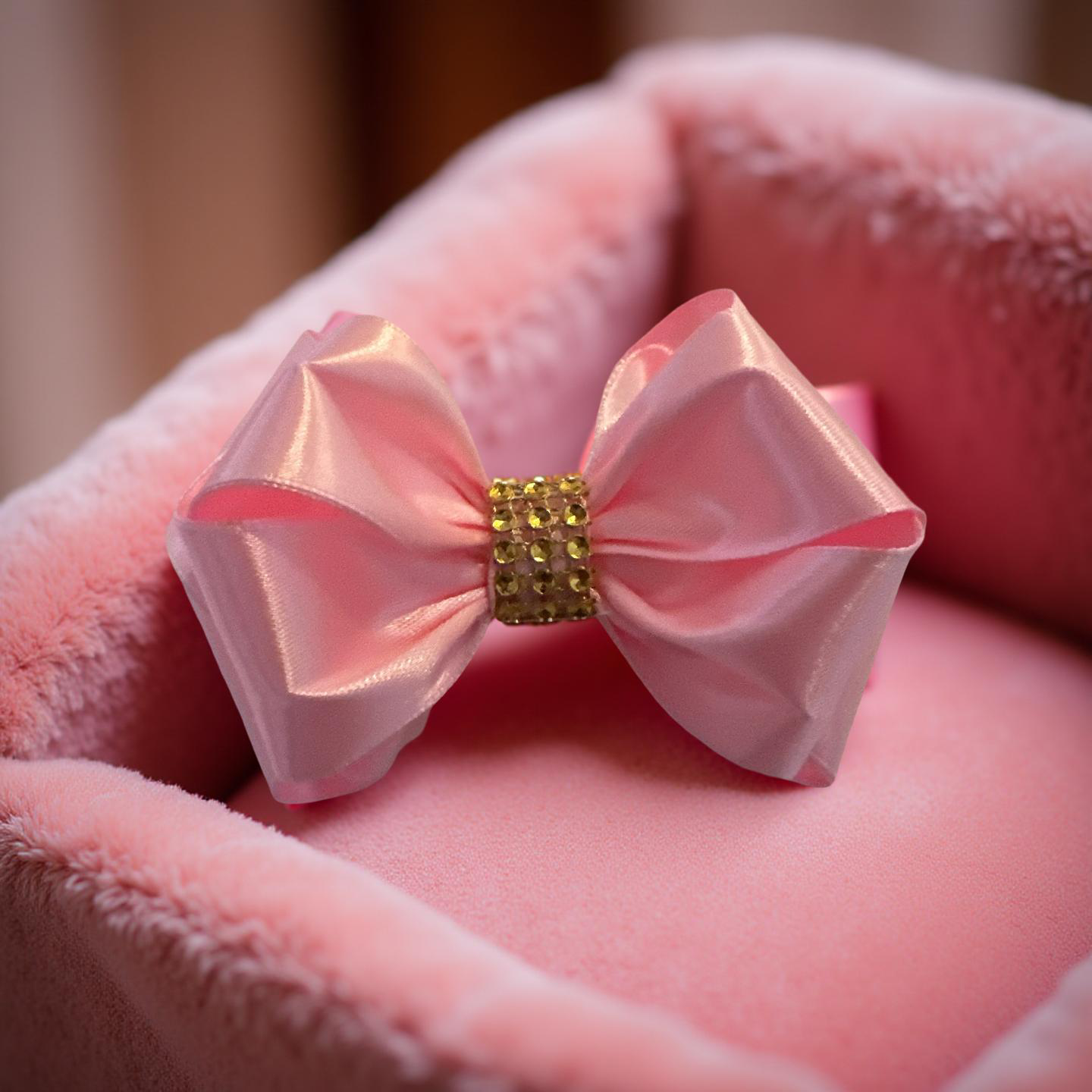 2pcs Soft Pink Satin Bow Adorned with Shimmery Gold Accents for Elegant Hair Accessories