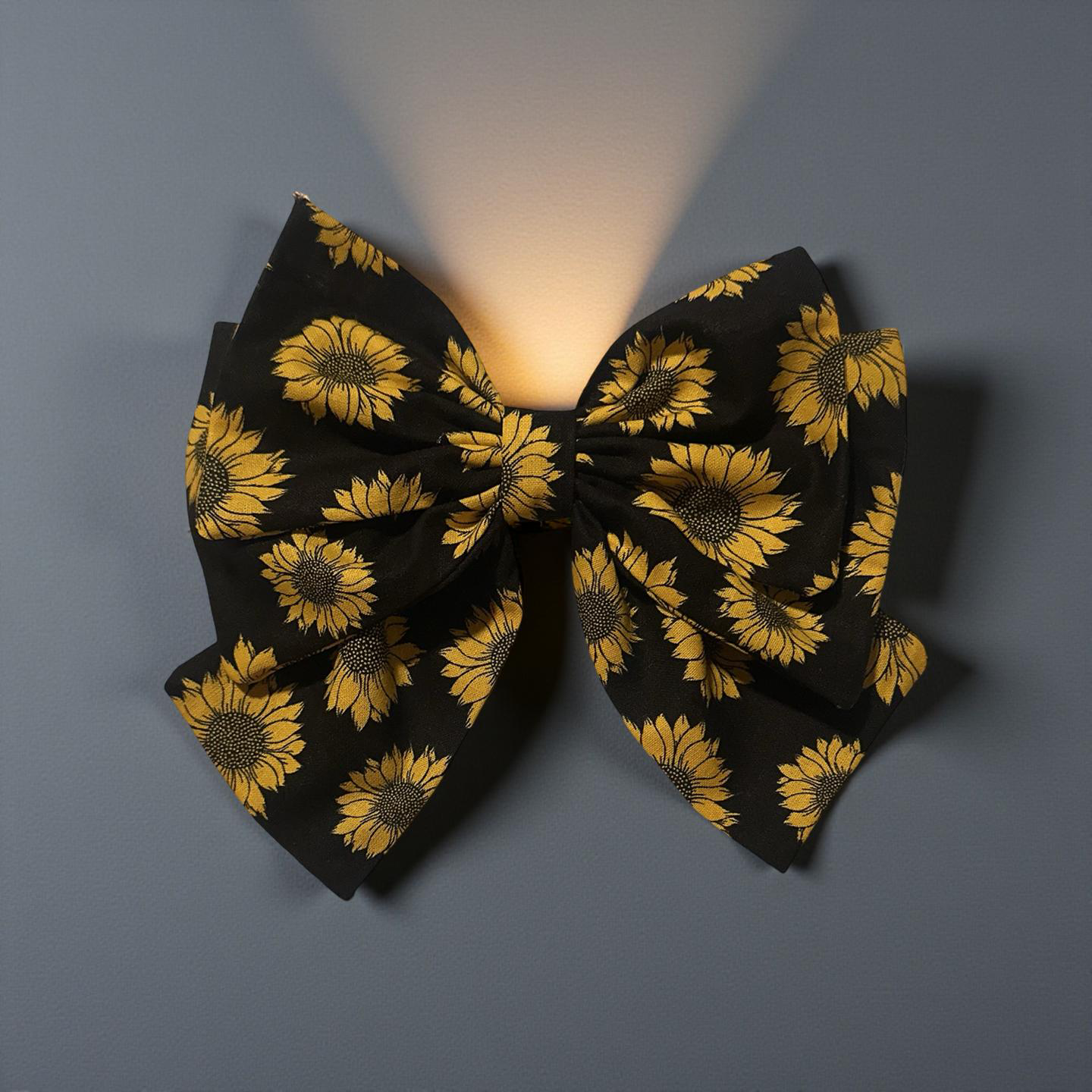 Charming Sunflower Bow - Black with Yellow Sunflower Design for Stylish Outfits