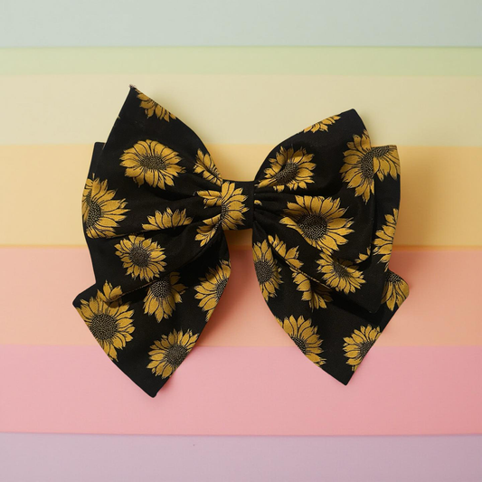 Charming Sunflower Bow - Black with Yellow Sunflower Design for Stylish Outfits