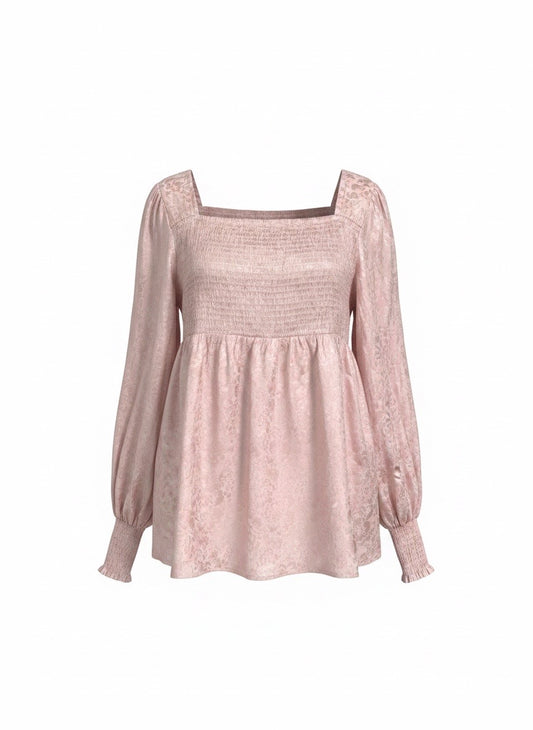 Blush Bloom Smocked Square-Neck Puff Sleeve Babydoll top
