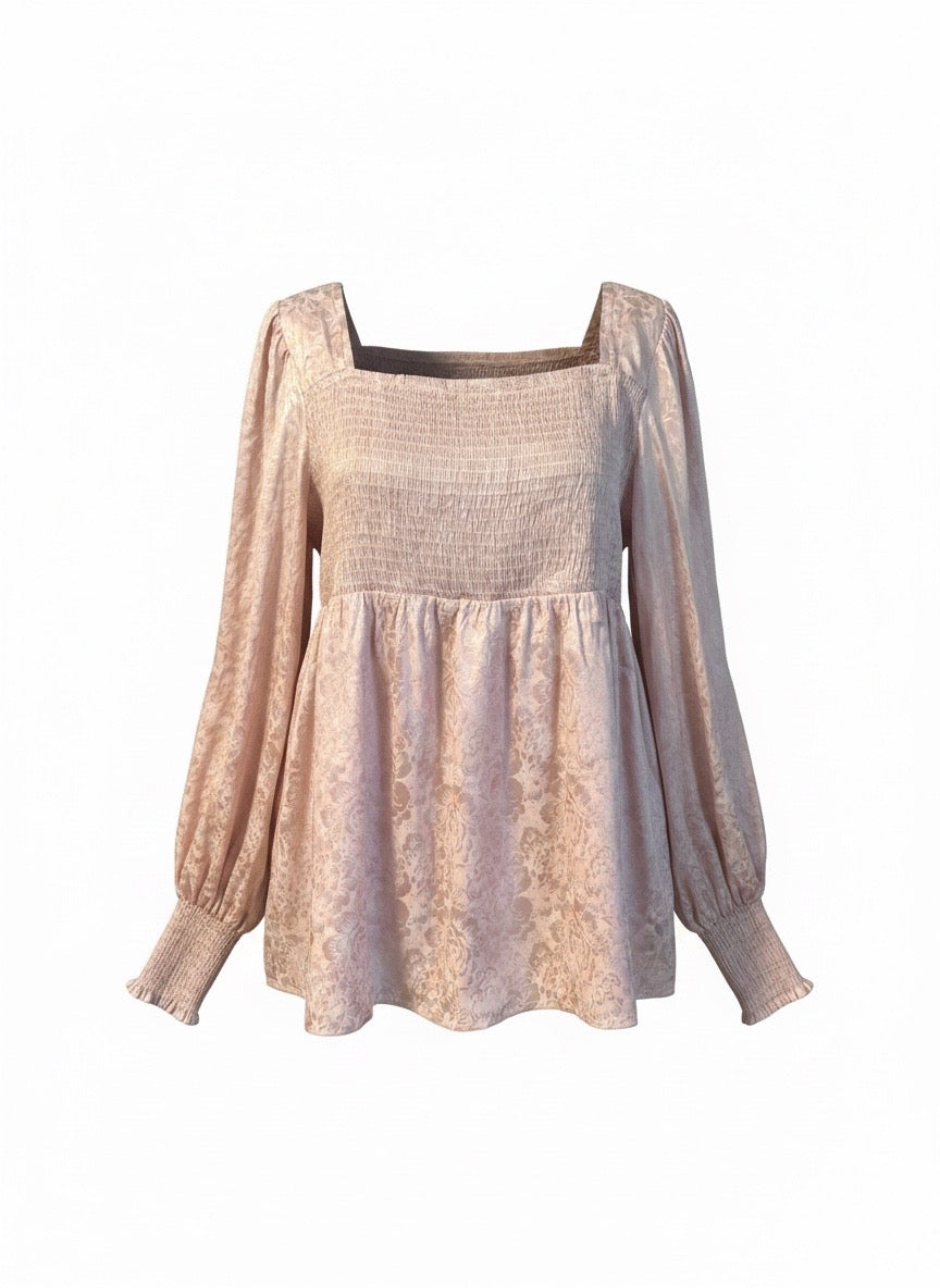 Blush Bloom Smocked Square-Neck Puff Sleeve Babydoll top