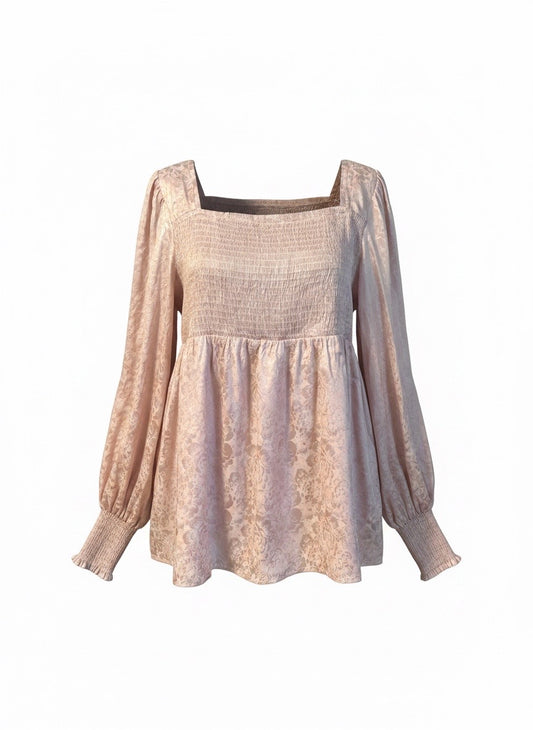 Blush Bloom Smocked Square-Neck Puff Sleeve Babydoll top
