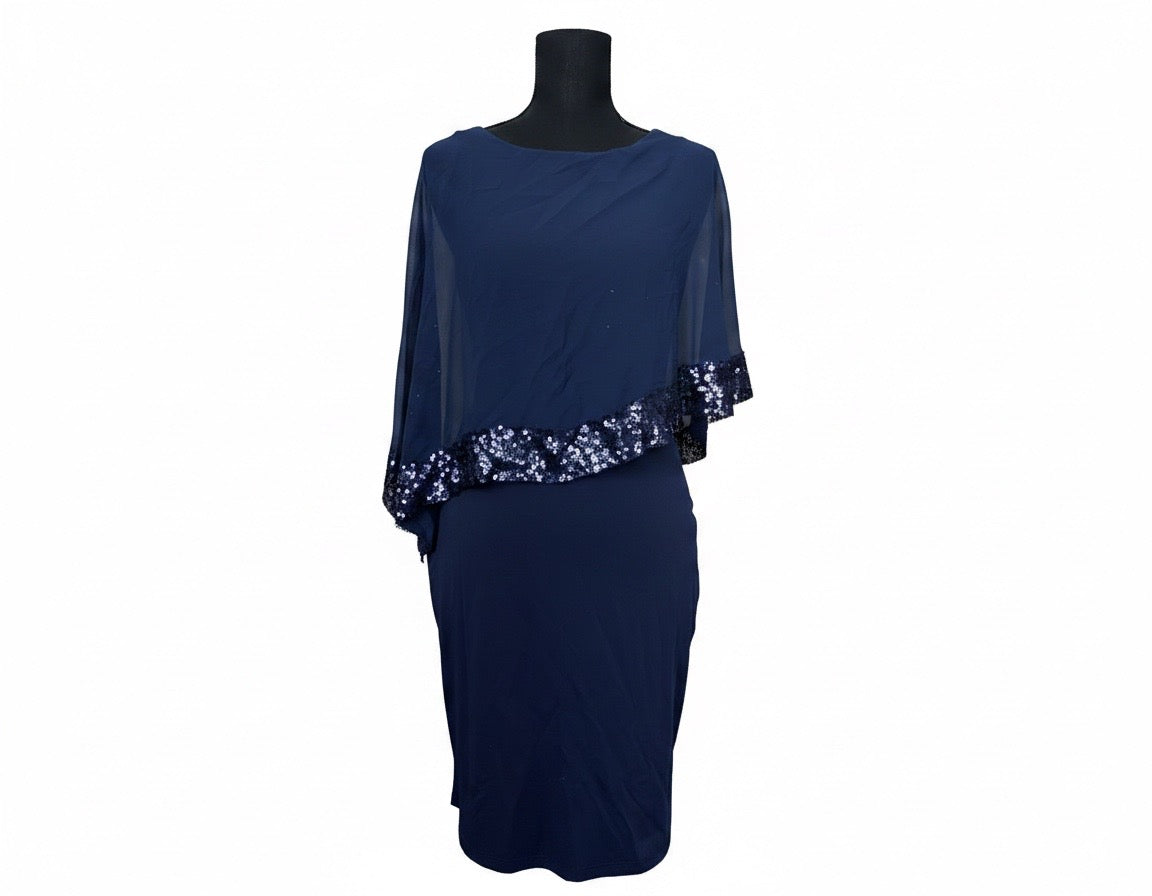 Midnight Elegance Sequin Cape Dress