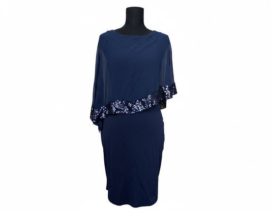 Midnight Elegance Sequin Cape Dress